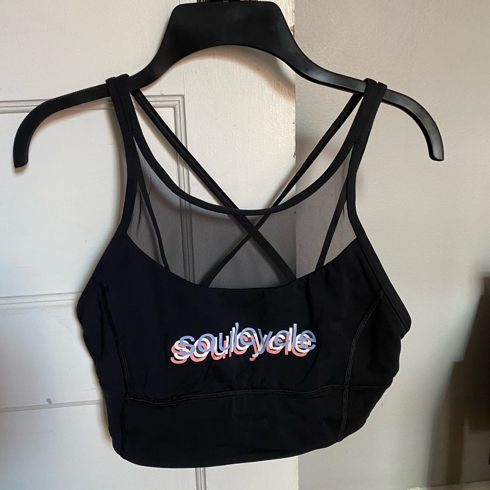 Soulcycle lululemon high neck with mesh detailing energy longline bra